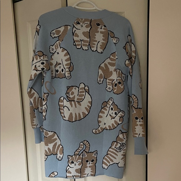 Dangerfield Light Blue Cardigan with Cat Design - Picture 3 of 6